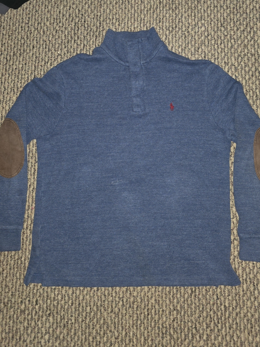 Polo by Ralph Lauren Blue Mock Turtleneck Sweater with Brown Elbow Patches
